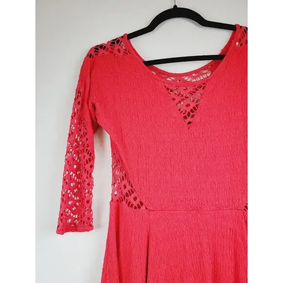 Free People Womens Small Red To The Point Lace Accent‎ Dress Party Festival Mini - Picture 4 of 16